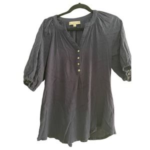 Suzanne Betro Navy 3/4 Eyelet Sleeve Henley Blouse Shirt Top. EUC Size M
